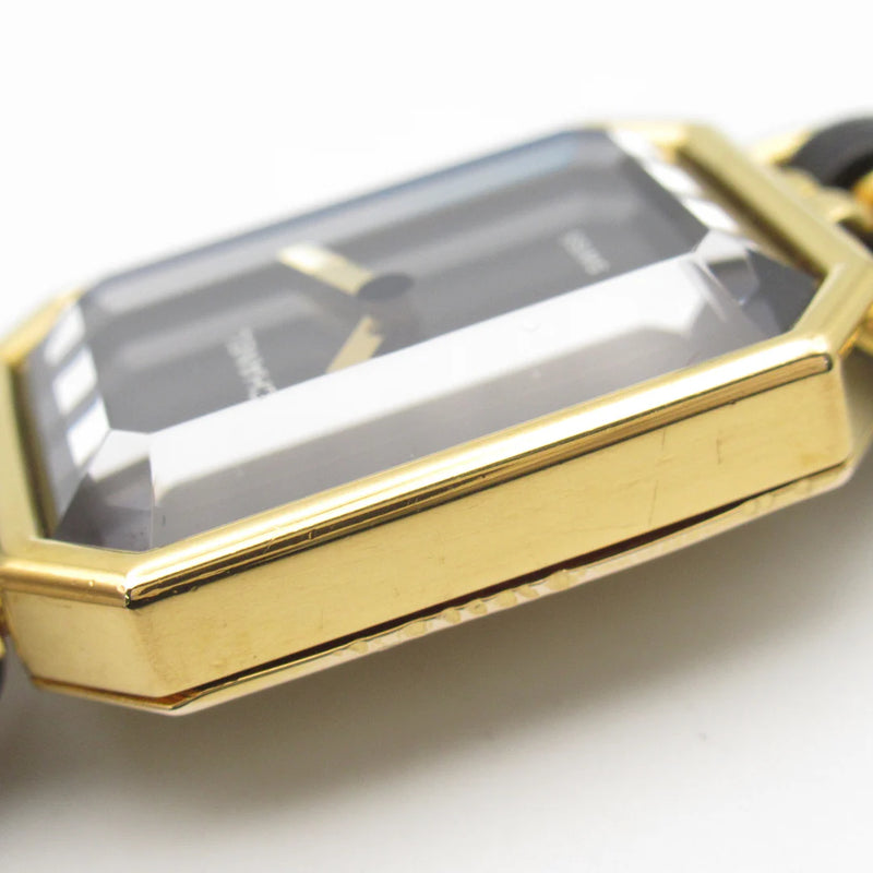 Chanel CC Première L Quartz Watch H0001 – Gold Plated with Black Leather