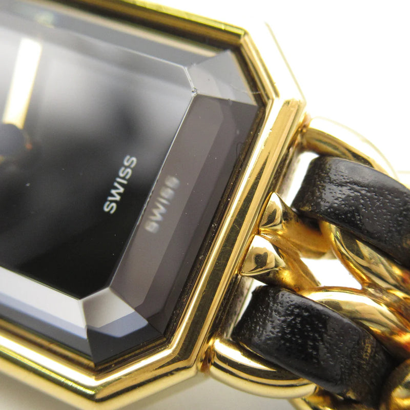 Chanel CC Première L Quartz Watch H0001 – Gold Plated with Black Leather