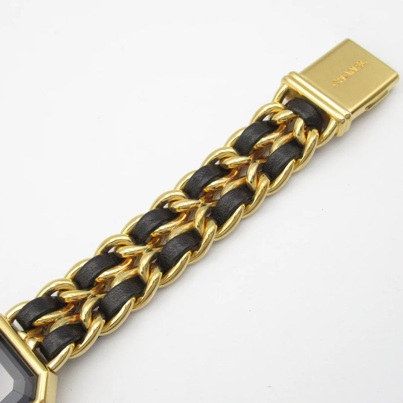 Chanel CC Première L Quartz Watch H0001 – Gold Plated with Black Leather