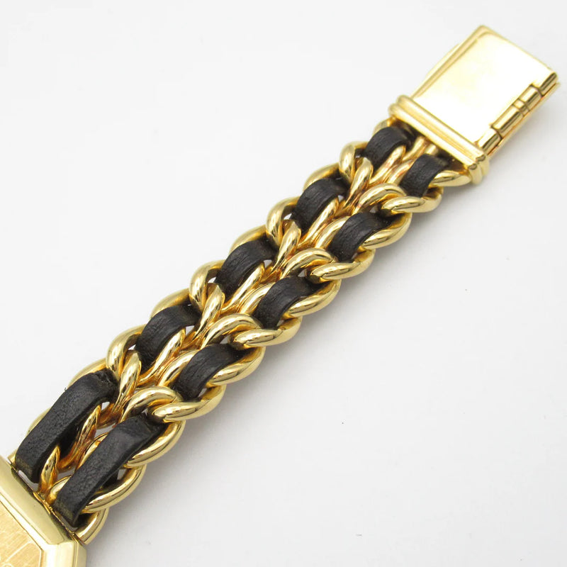Chanel CC Première L Quartz Watch H0001 – Gold Plated with Black Leather