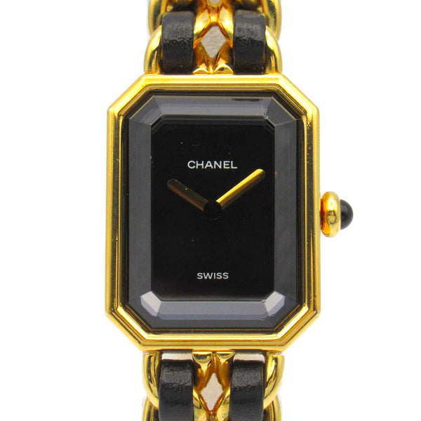Chanel CC Première L Quartz Watch H0001 – Gold Plated with Black Leather