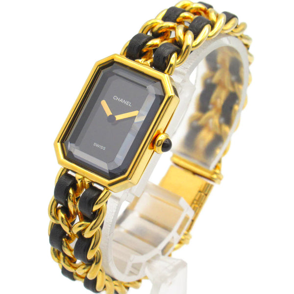 Chanel CC Première L Quartz Watch H0001 – Gold Plated with Black Leather