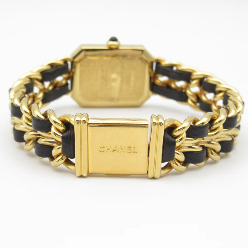 Chanel CC Première L Quartz Watch H0001 – Gold Plated with Black Leather