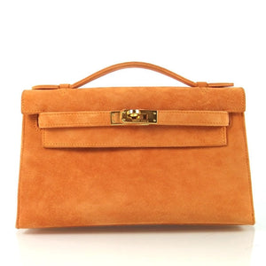 HERMES Suede Mini KELLY Clutch Tangerine Orange - SMY Digital