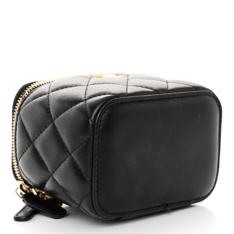 Chanel Golden Ball Box Cosmetic Bag – Quilted Black Lambskin with Gold-Tone Hardware (Size 31)
