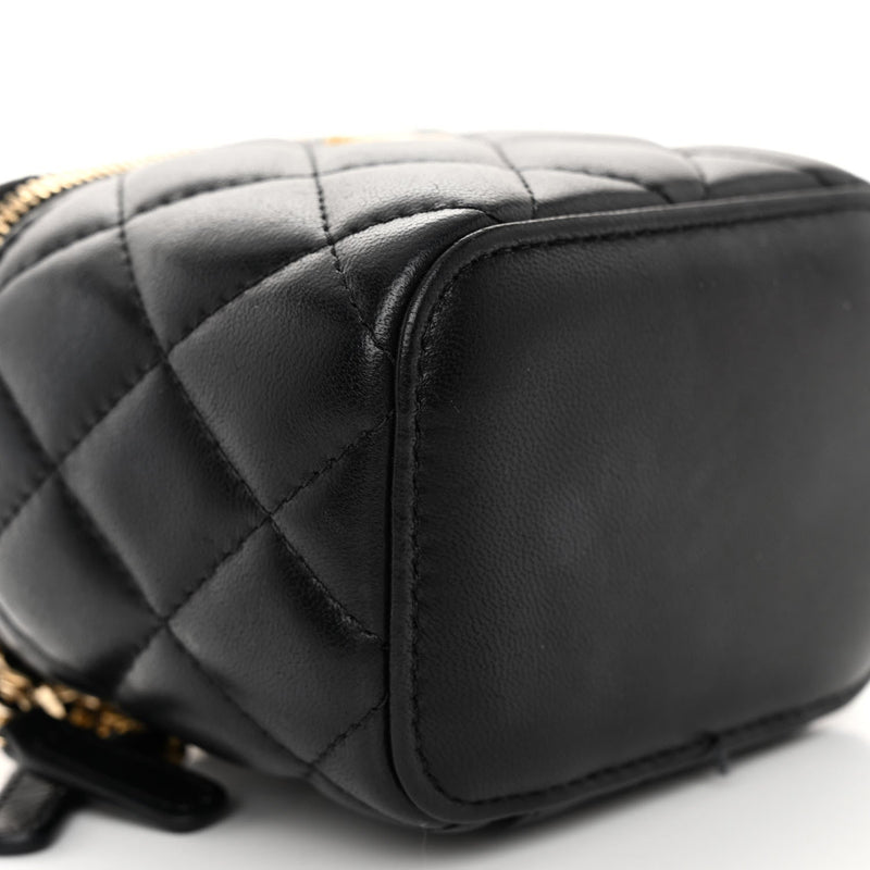 Chanel Golden Ball Box Cosmetic Bag – Quilted Black Lambskin with Gold-Tone Hardware (Size 31)