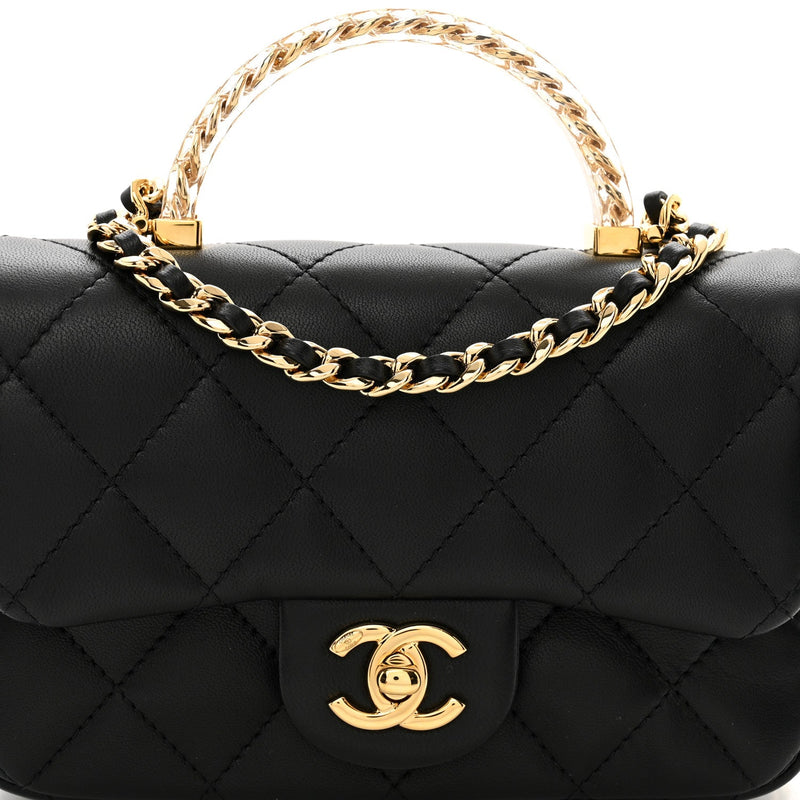 Chanel 24C Acrylic Handle Square Flap Bag – Black Lambskin with Gold Chain
