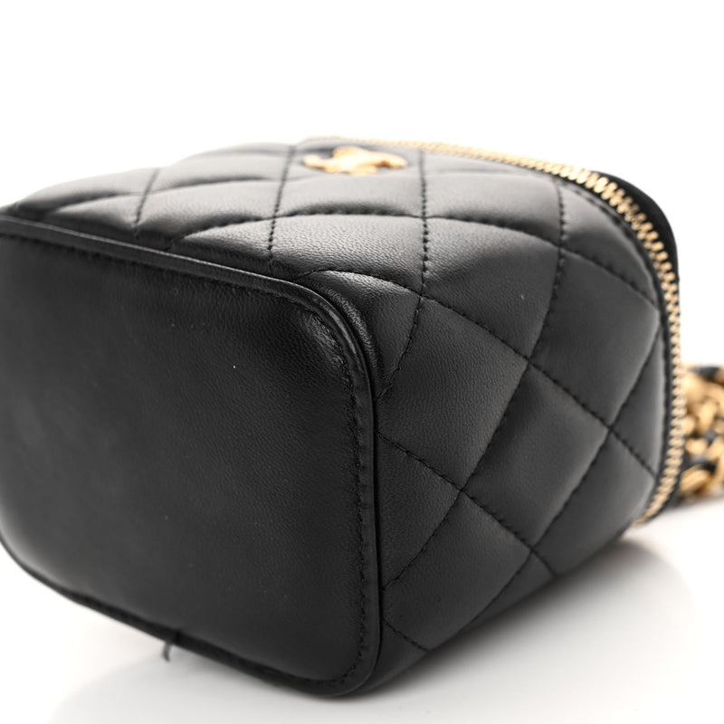 Chanel Golden Ball Box Cosmetic Bag – Quilted Black Lambskin with Gold-Tone Hardware (Size 31)