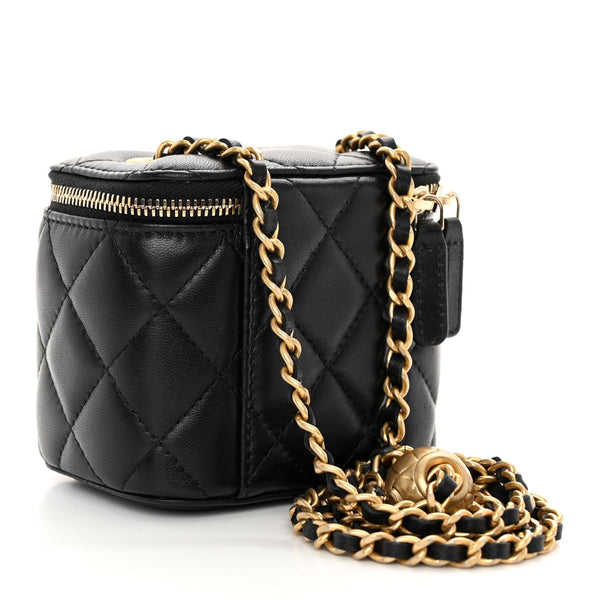 Chanel Golden Ball Box Cosmetic Bag – Quilted Black Lambskin with Gold-Tone Hardware (Size 31)