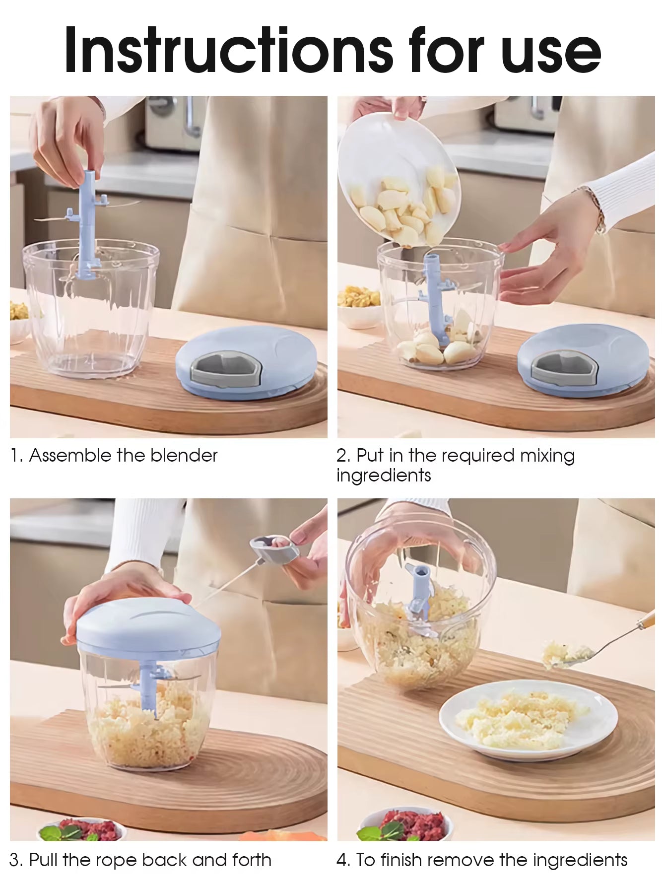 Manual Food Chopper 500/900ml – Hand-Pull Garlic, Onion, Meat & Vegetable Mincer