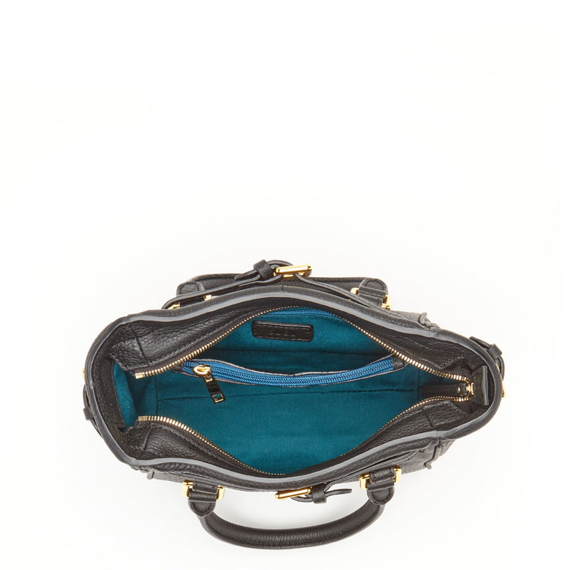 Modenaluxe Top Handle Leather Satchel – Black Italian Leather Crossbody Purse for Women