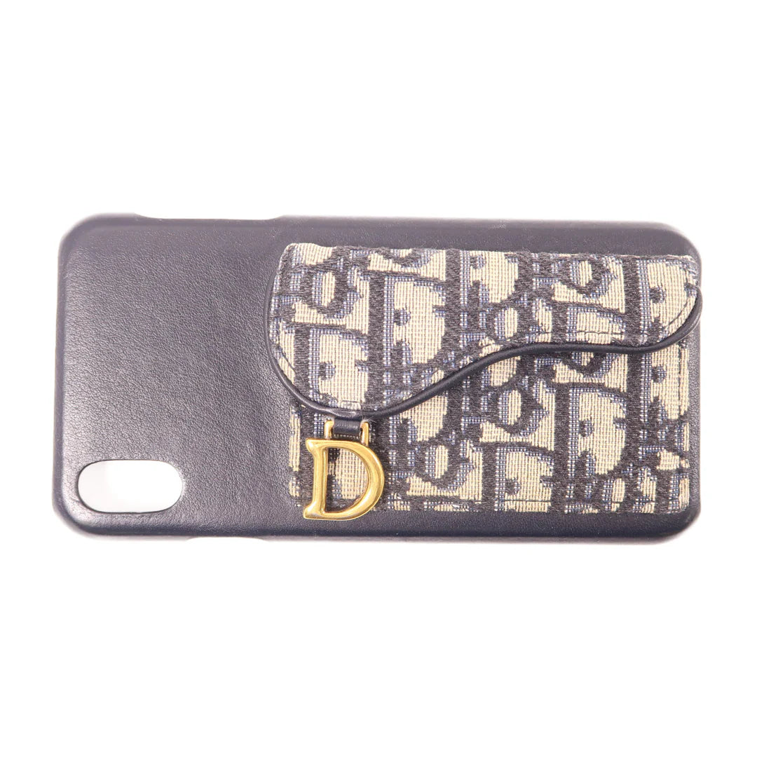 Christian Dior CD GHW iPhone X Case Leather Canvas Black Blue