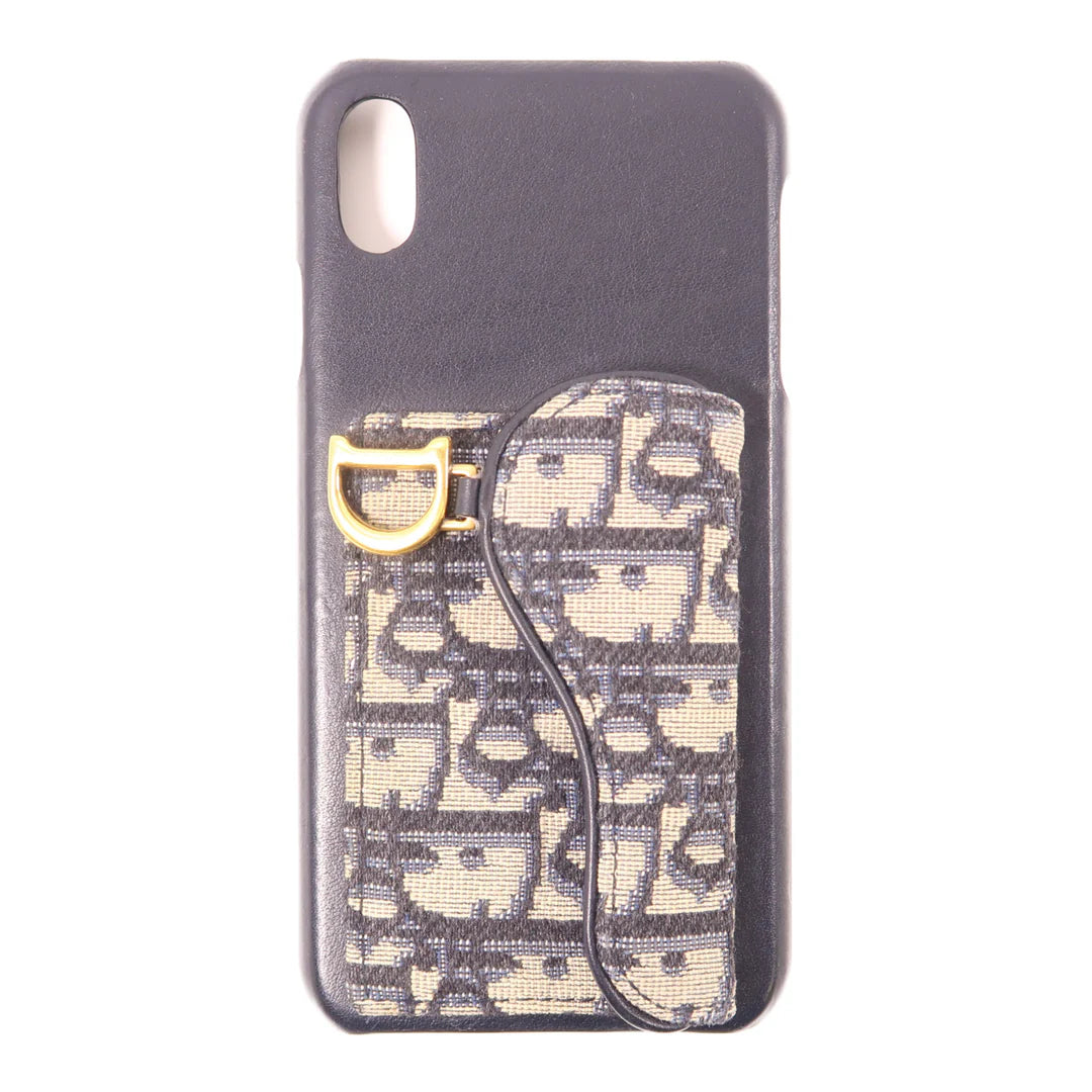 Christian Dior CD GHW iPhone X Case Leather Canvas Black Blue