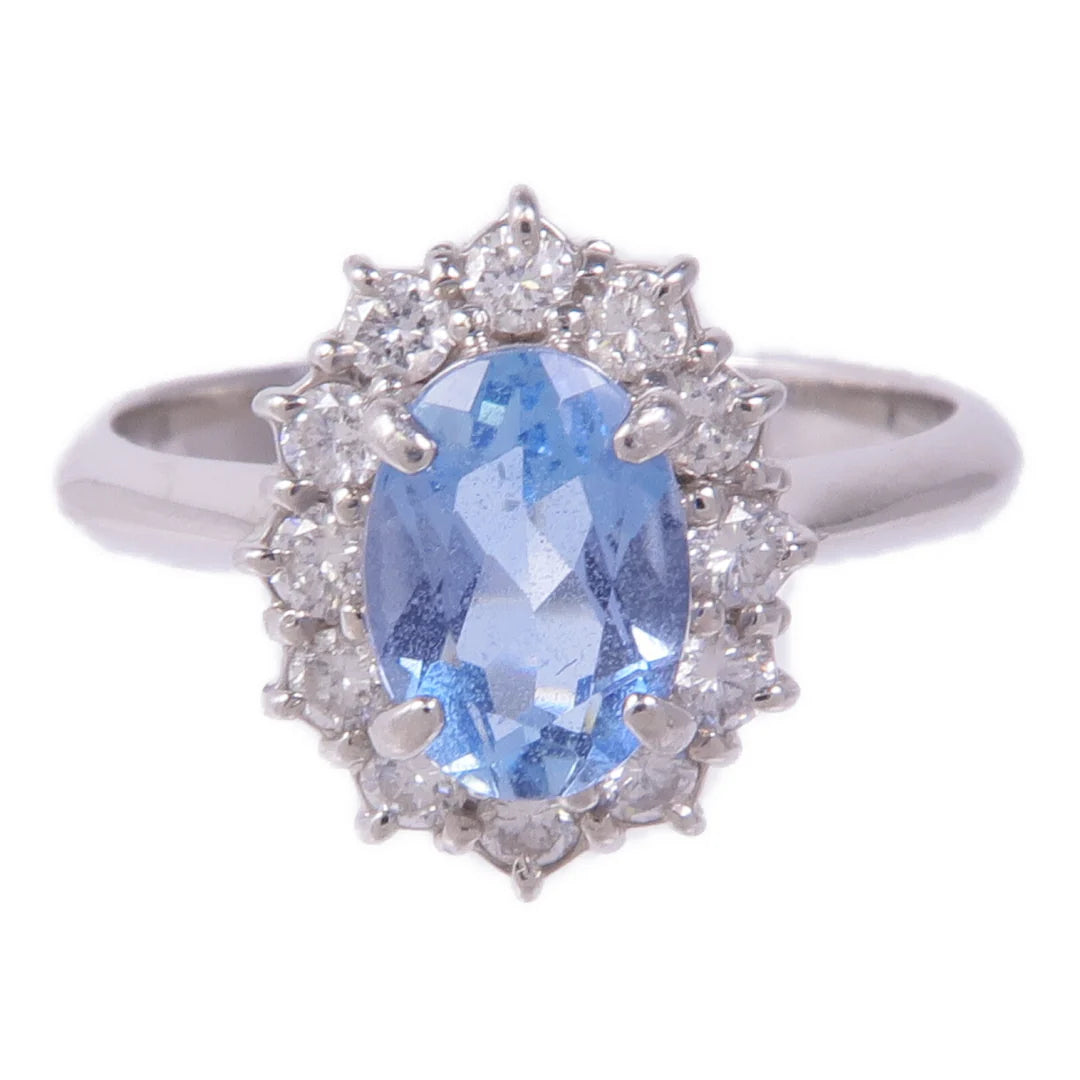 Platinum Aquamarine & Diamond Ring US Size 4.75