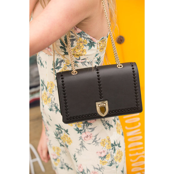 Modenaluxe Black Leather Chain Bag – Crossbody & Shoulder Purse