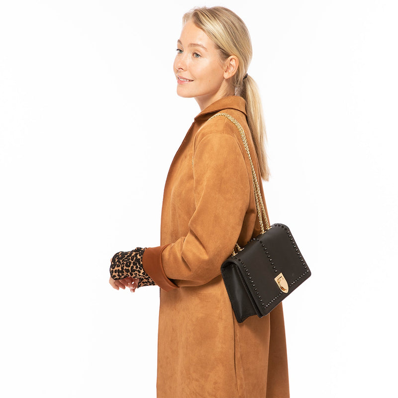 Modenaluxe Black Leather Chain Bag – Crossbody & Shoulder Purse