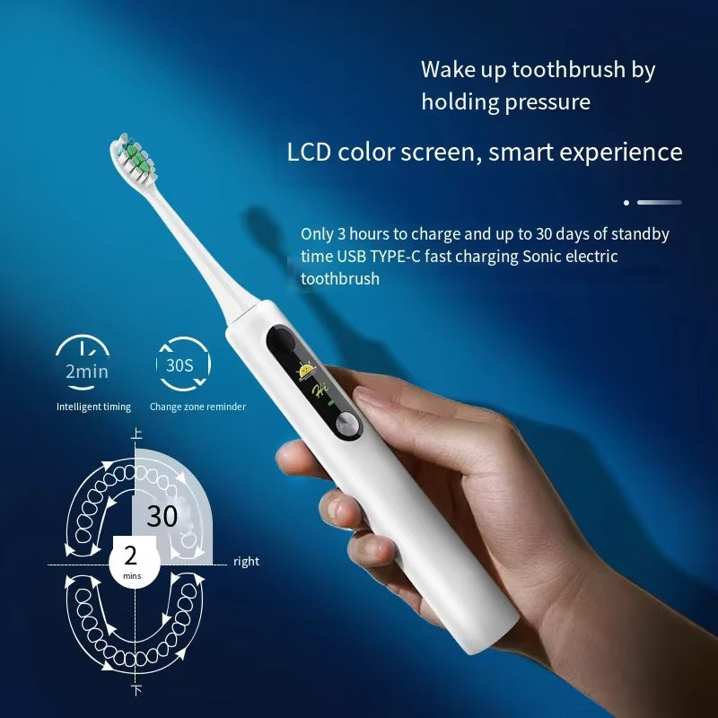 SOOENJOY Smart Sonic Electric Toothbrush with LCD Display – 10 Brush Heads, DIY Cleaning Modes, Type-C Rechargeable