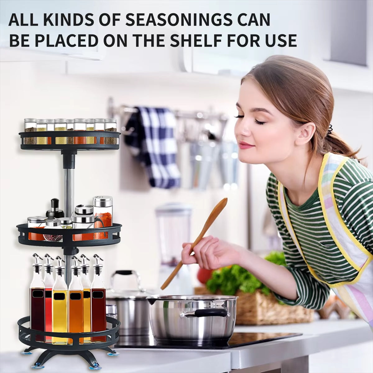 360° Rotating Spice Rack Organizer – Non-Slip Kitchen Storage Tray for Jars, Bottles & Seasonings