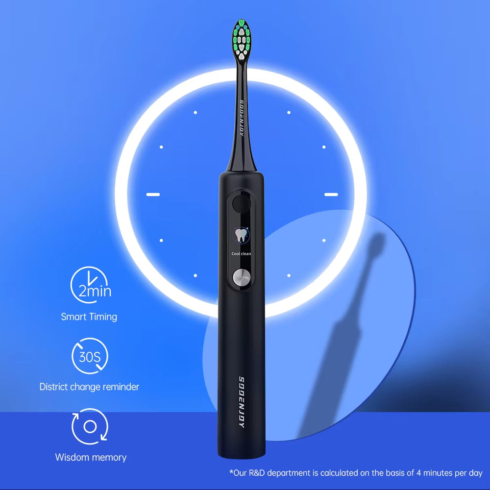 SOOENJOY Smart Sonic Electric Toothbrush with LCD Display – 10 Brush Heads, DIY Cleaning Modes, Type-C Rechargeable