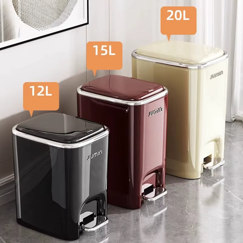 Modern Kitchen Pedal Trash Can – Large Capacity Waste Bin for Home, Bathroom & Office (12L / 15L / 20L)