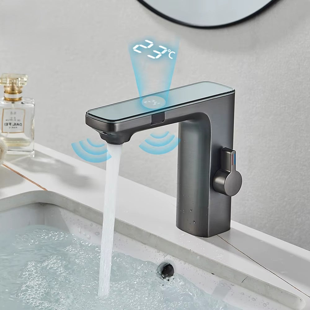 White Smart Sensor Basin Faucet – Digital Display Touchless Bathroom Tap with Hot & Cold Water Mixer