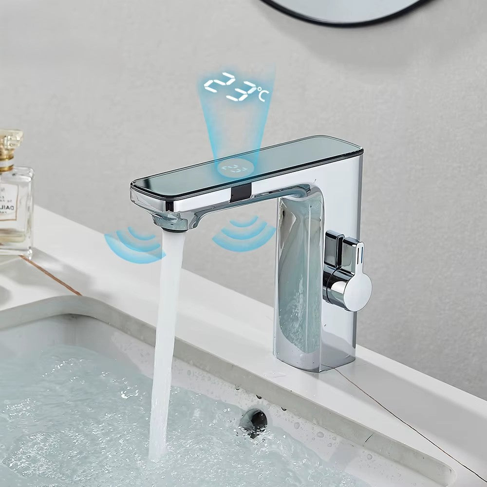 White Smart Sensor Basin Faucet – Digital Display Touchless Bathroom Tap with Hot & Cold Water Mixer
