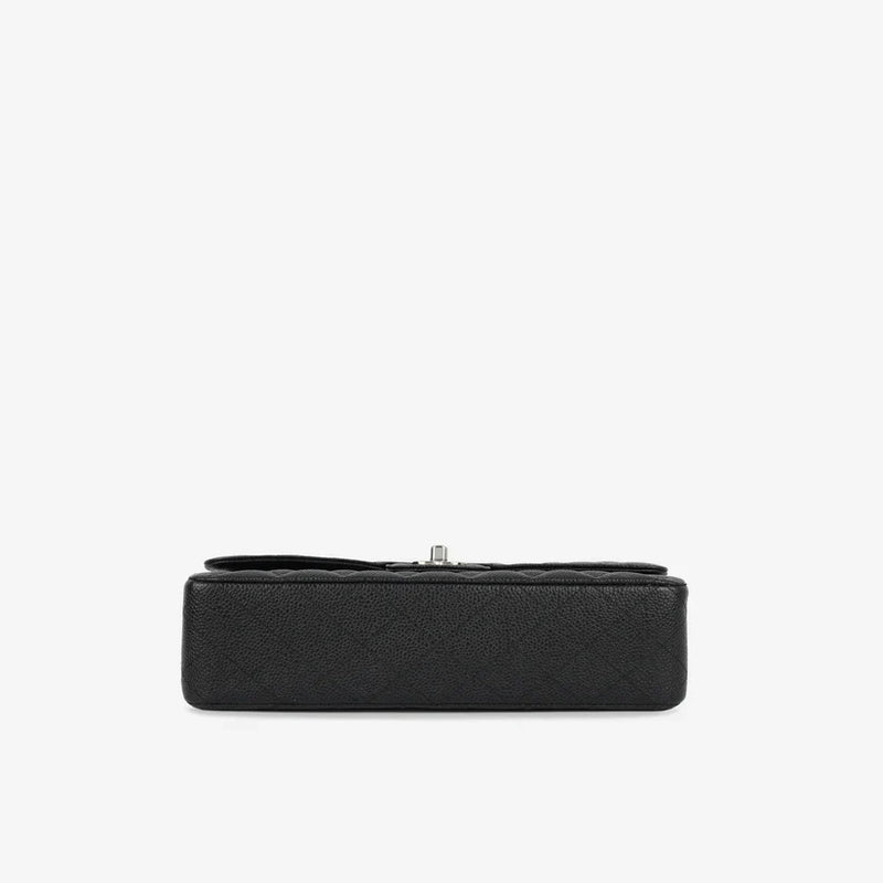 Chanel Classic Medium Double Flap Black Caviar Leather Silver Hardware with Card – Excellent Condition