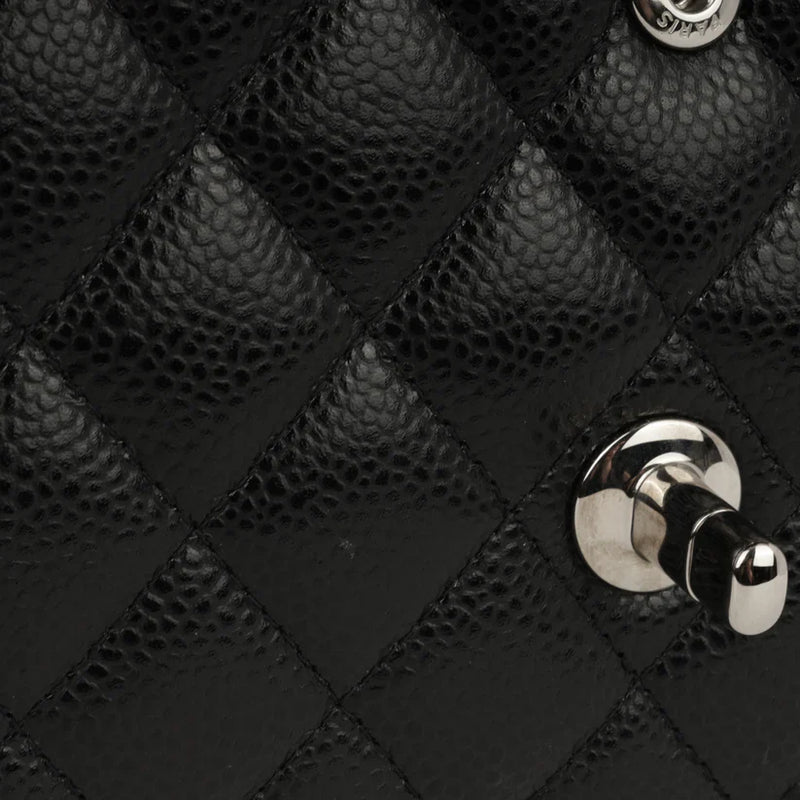 Chanel Classic Medium Double Flap Black Caviar Leather Silver Hardware with Card – Excellent Condition