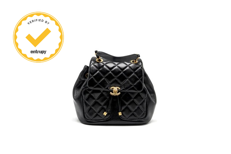 Chanel 23K Quilted Lambskin Gold Bead Drawstring Backpack – Black, Full Set (New with Ticket)