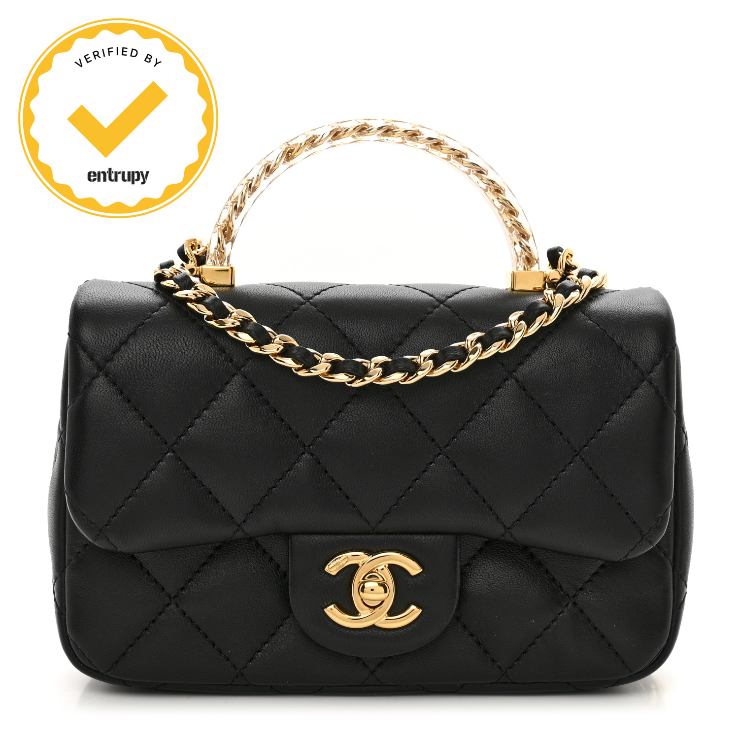 Chanel 24C Acrylic Handle Square Flap Bag – Black Lambskin with Gold Chain