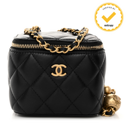 Chanel Golden Ball Box Cosmetic Bag – Quilted Black Lambskin with Gold-Tone Hardware (Size 31)