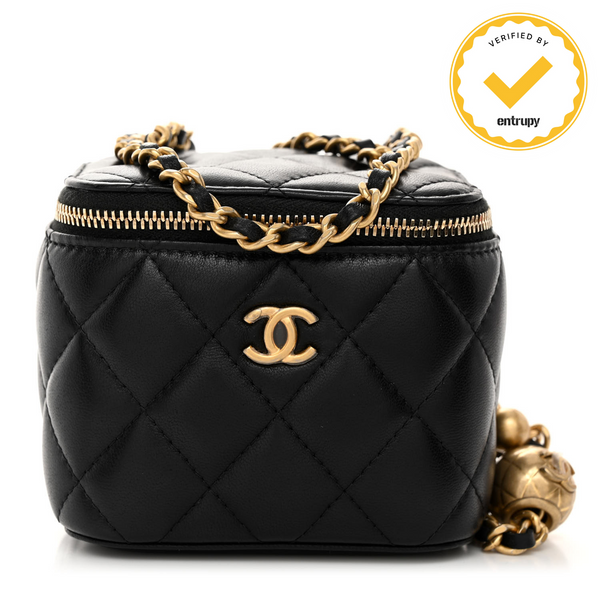 Chanel Golden Ball Box Cosmetic Bag – Quilted Black Lambskin with Gold-Tone Hardware (Size 31)