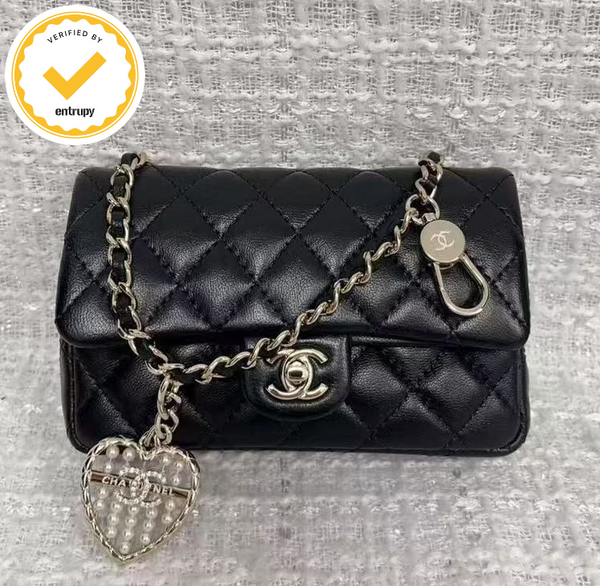 Chanel 25A Pearl Abacus Heart Mini Flap Bag – Black Lambskin with Silver-Tone Hardware