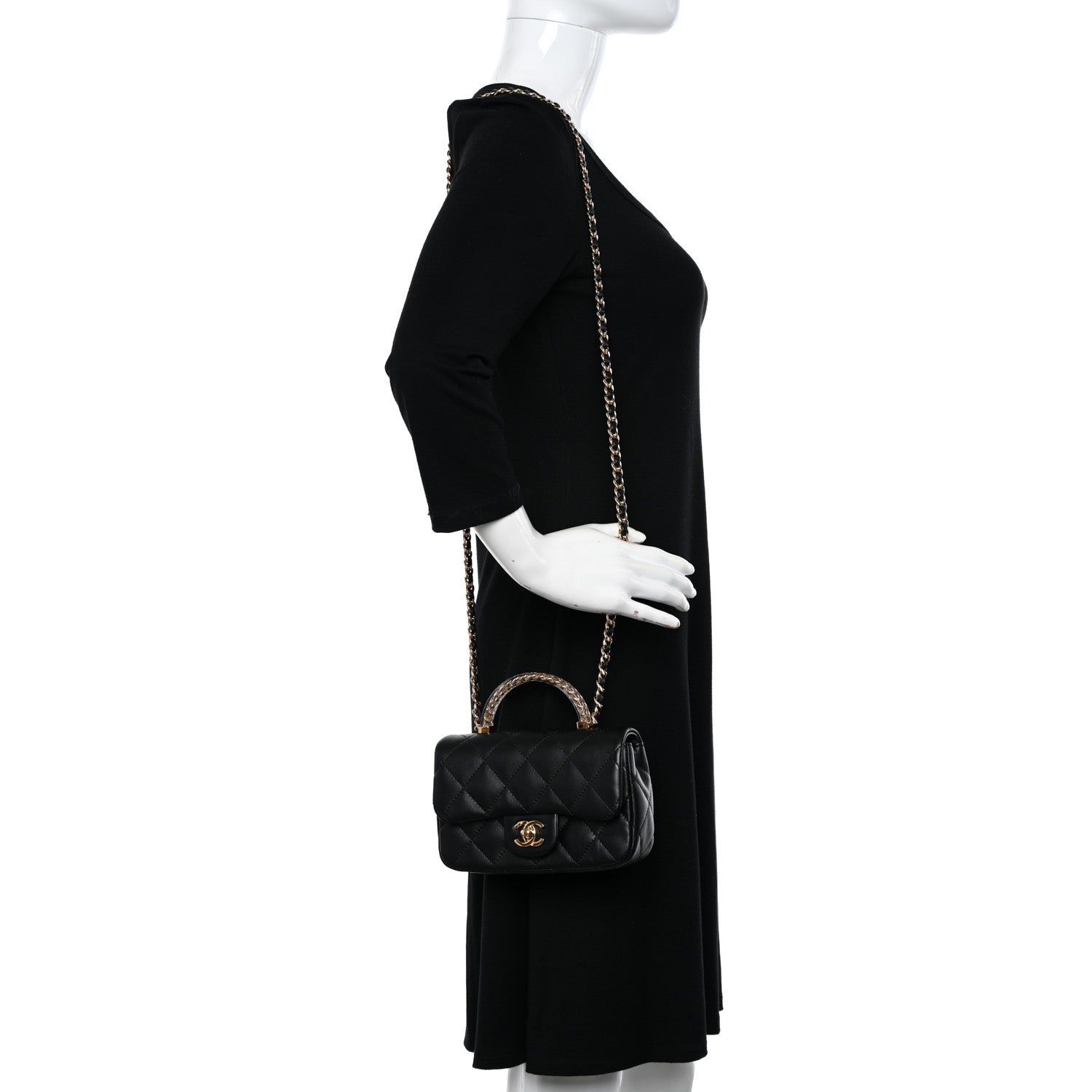 Chanel 24C Acrylic Handle Square Flap Bag – Black Lambskin with Gold Chain