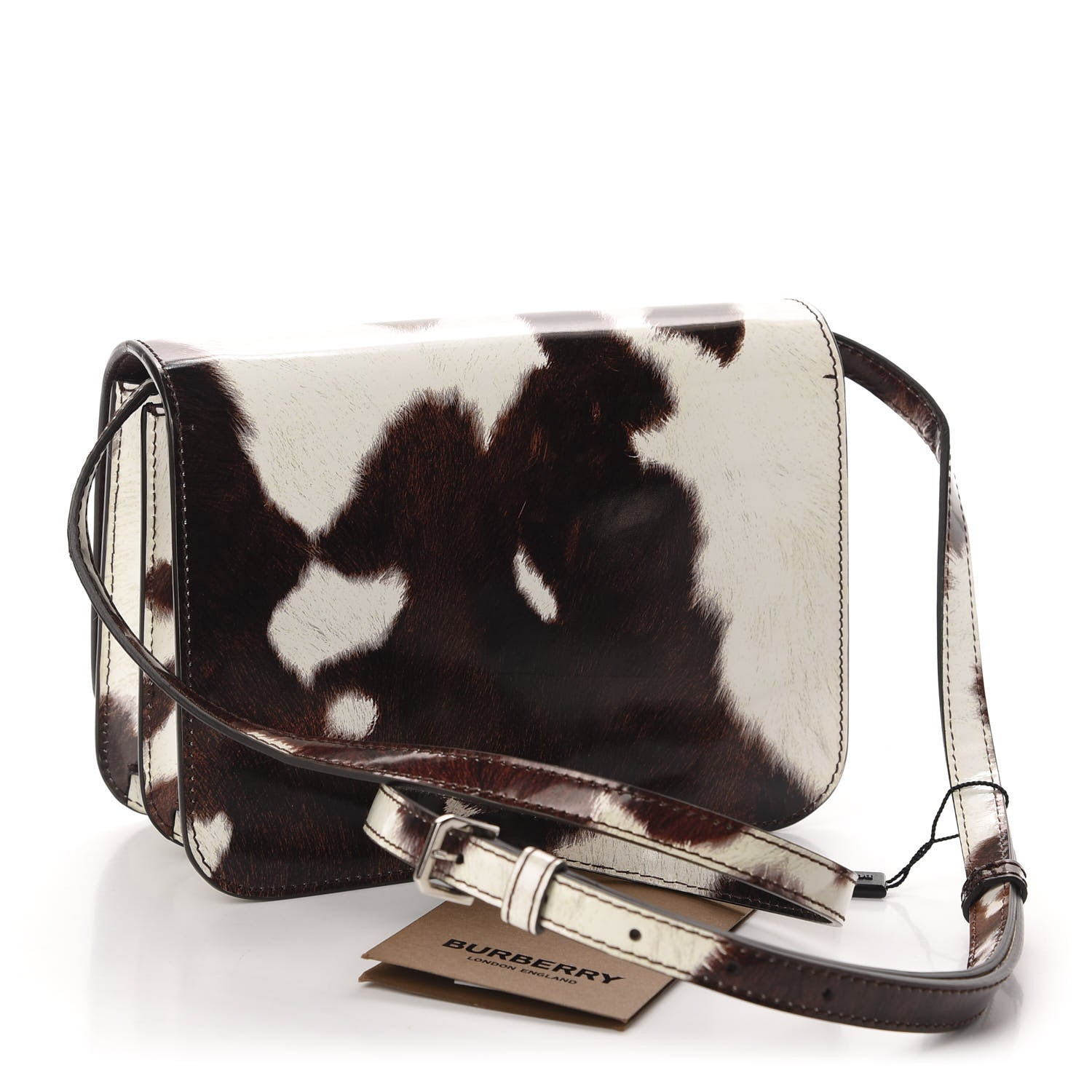 BURBERRY Patent Calfskin Cow Print Small TB Bag - SMY Digital