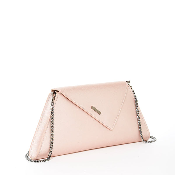 Modenaluxe Rose Gold Metallic Leather Clutch – Convertible Evening Purse with Chain Strap