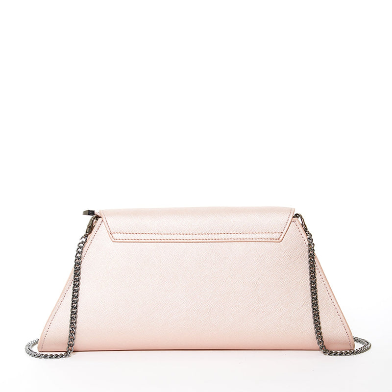 Modenaluxe Rose Gold Metallic Leather Clutch – Convertible Evening Purse with Chain Strap