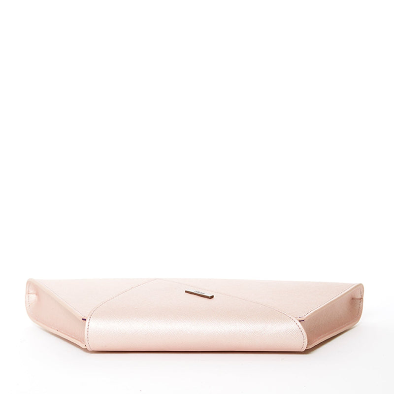 Modenaluxe Rose Gold Metallic Leather Clutch – Convertible Evening Purse with Chain Strap