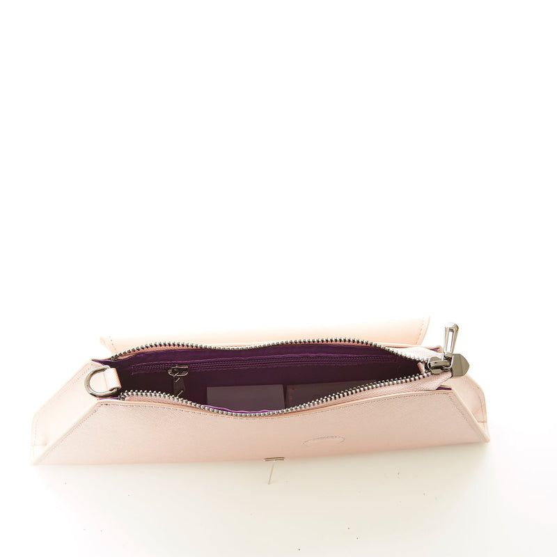 Modenaluxe Rose Gold Metallic Leather Clutch – Convertible Evening Purse with Chain Strap