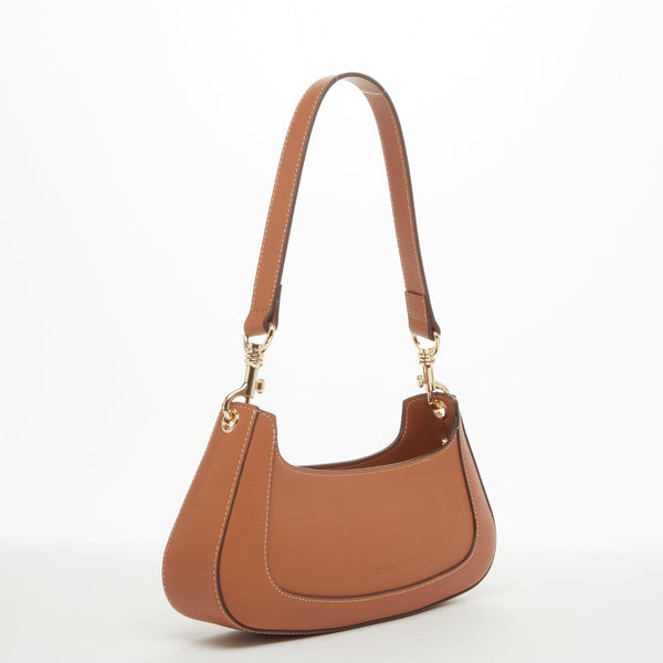 Modenaluxe Brown Leather Baguette Bag – 90s-Inspired Shoulder Purse with Gold Hardware