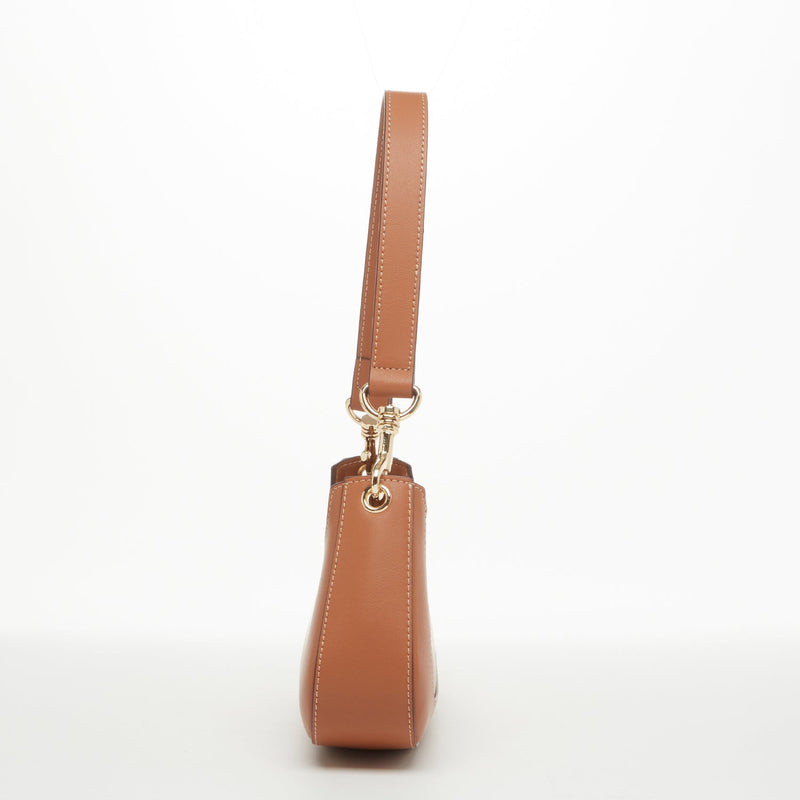 Modenaluxe Brown Leather Baguette Bag – 90s-Inspired Shoulder Purse with Gold Hardware