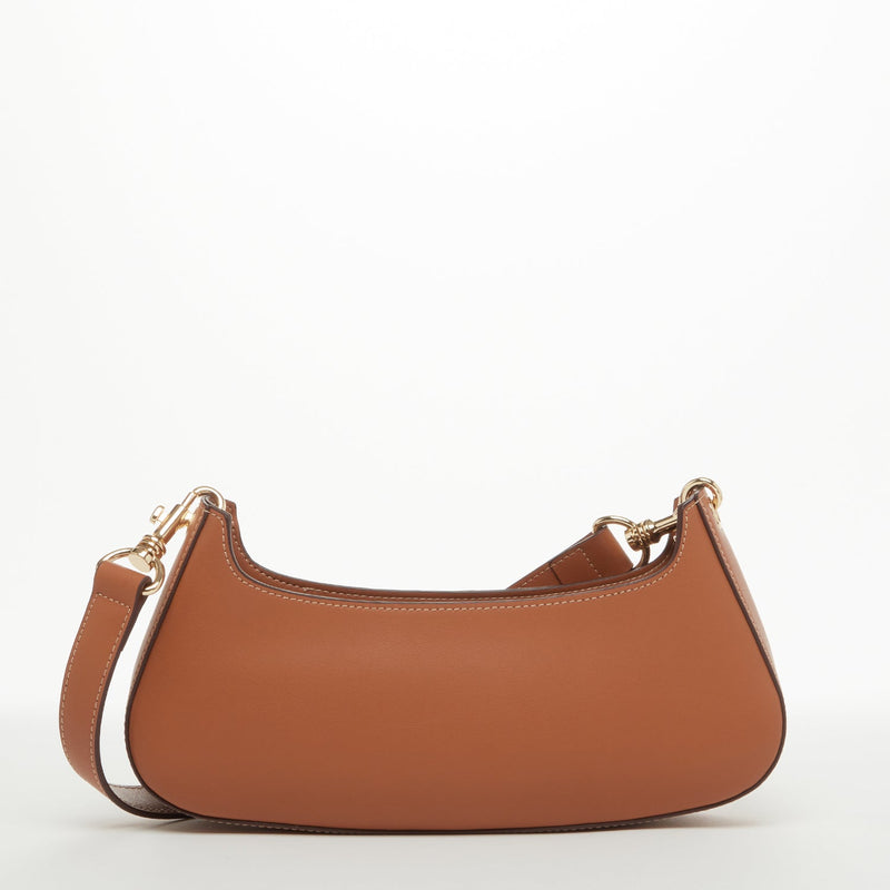 Modenaluxe Brown Leather Baguette Bag – 90s-Inspired Shoulder Purse with Gold Hardware