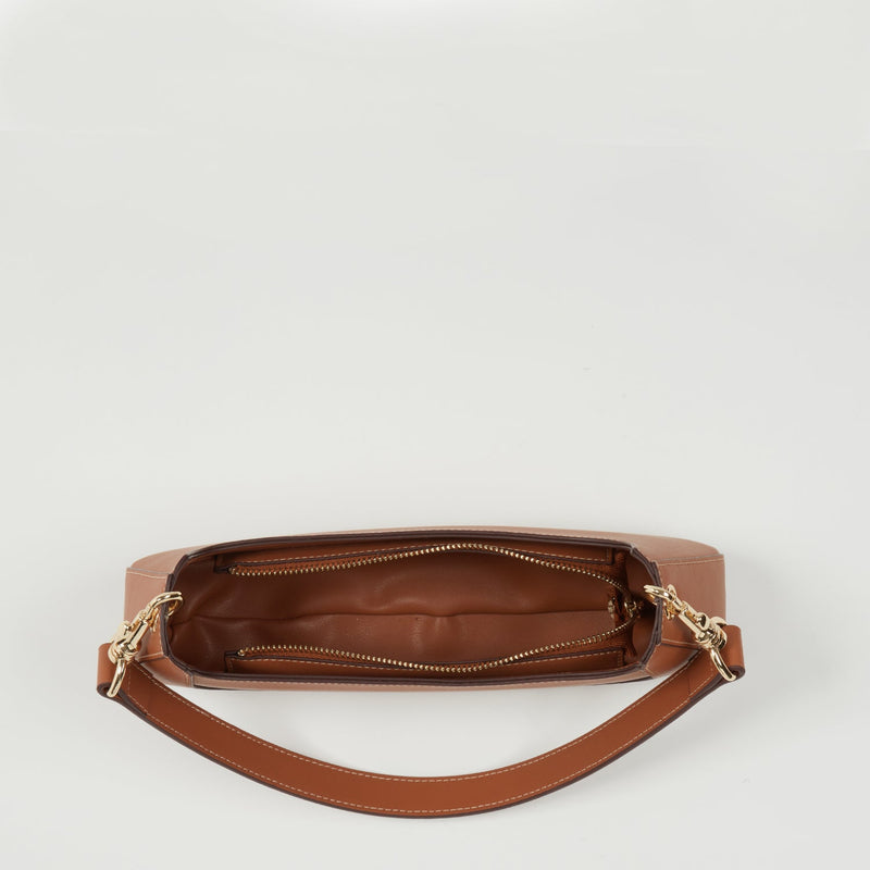 Modenaluxe Brown Leather Baguette Bag – 90s-Inspired Shoulder Purse with Gold Hardware