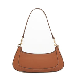 Modenaluxe Brown Leather Baguette Bag – 90s-Inspired Shoulder Purse with Gold Hardware