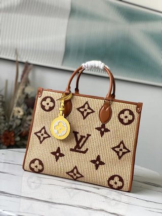 Pre-Loved LOUIS VUITTON Monogram Raffia Onthego MM Tan - SMY Digital