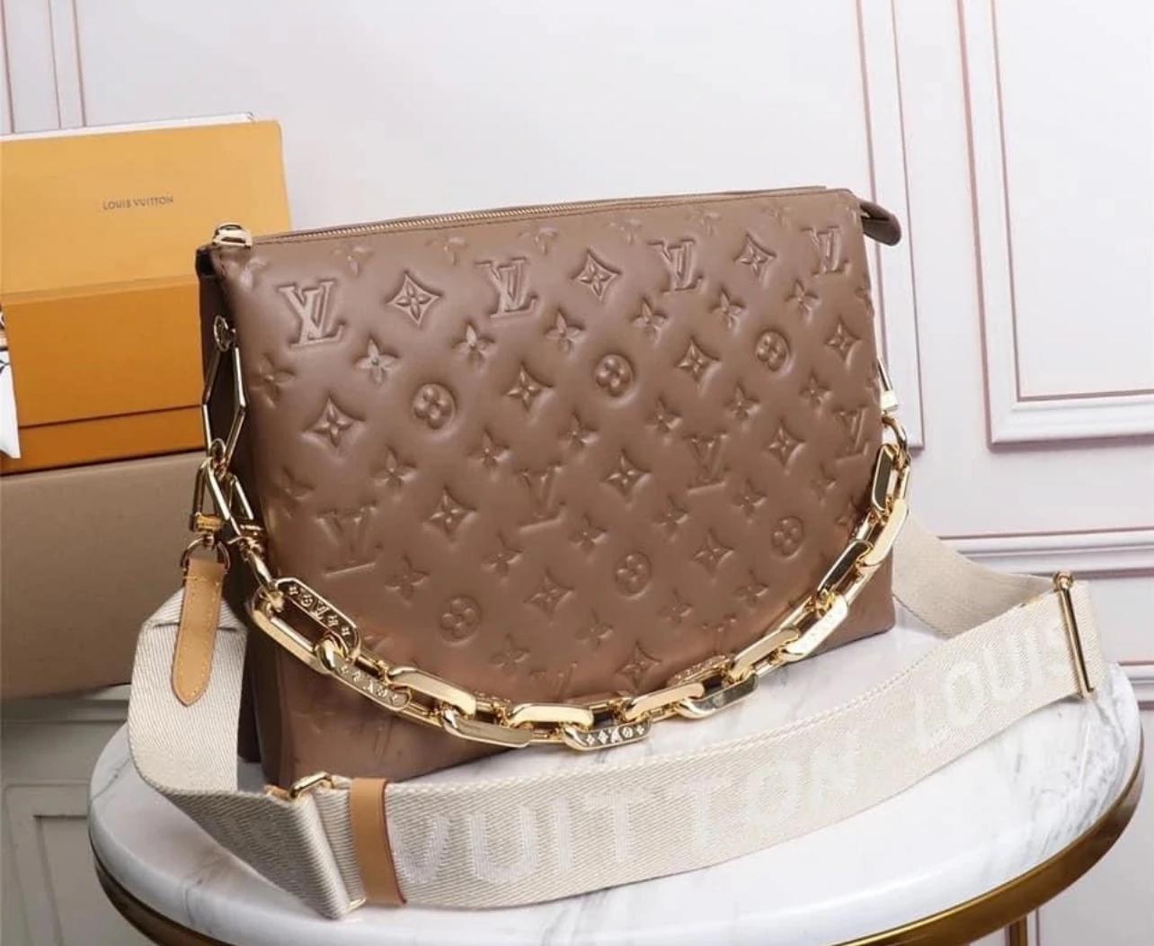 LOUIS VUITTON Lambskin Embossed Monogram Coussin PM Camel - SMY Digital