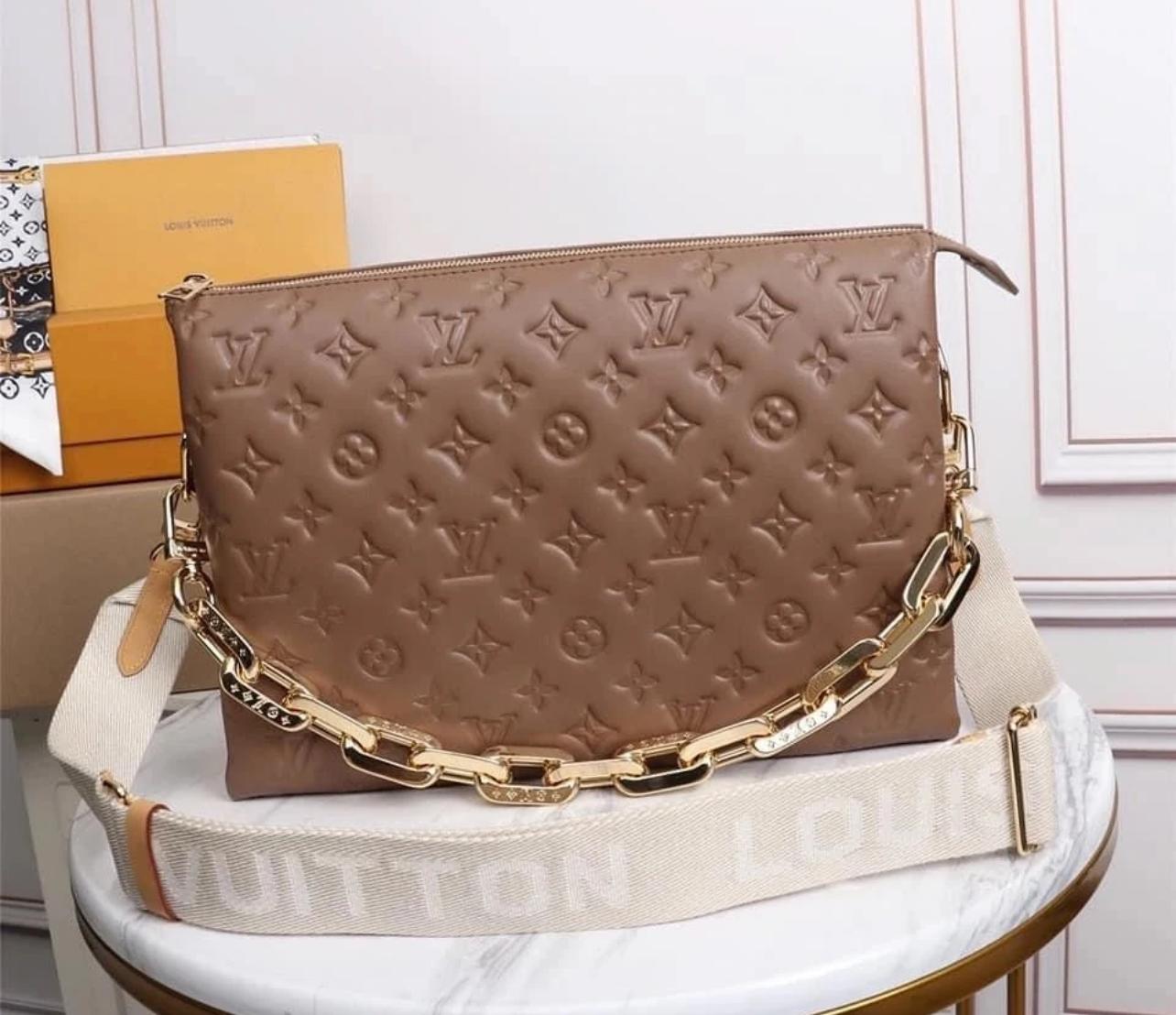 LOUIS VUITTON Lambskin Embossed Monogram Coussin PM Camel - SMY Digital