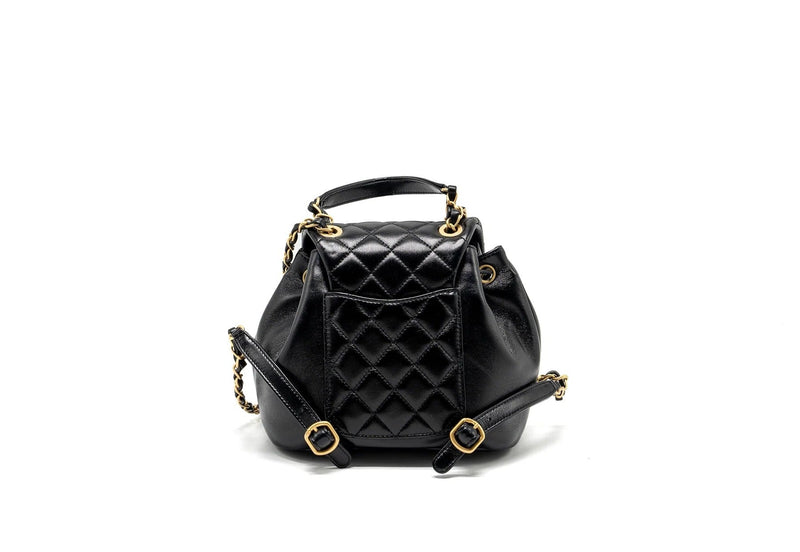 Chanel 23K Quilted Lambskin Gold Bead Drawstring Backpack – Black, Full Set (New with Ticket)