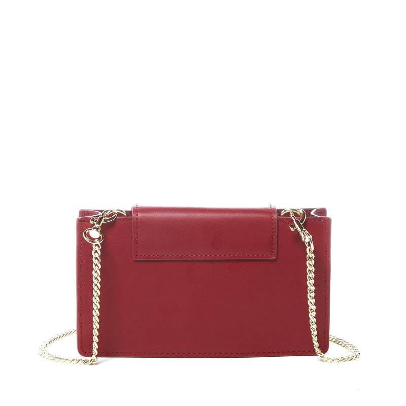 Modenaluxe Mini Leather Crossbody Bag – Burgundy Wristlet Purse for Women