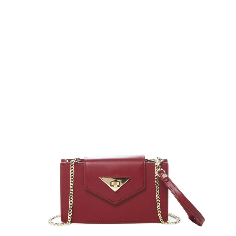 Modenaluxe Mini Leather Crossbody Bag – Burgundy Wristlet Purse for Women
